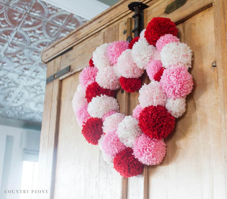 DIY Pom-Pom Heart Wreath with Clover