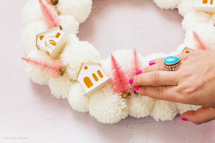 DIY Christmas Village Pom-Pom Wreath