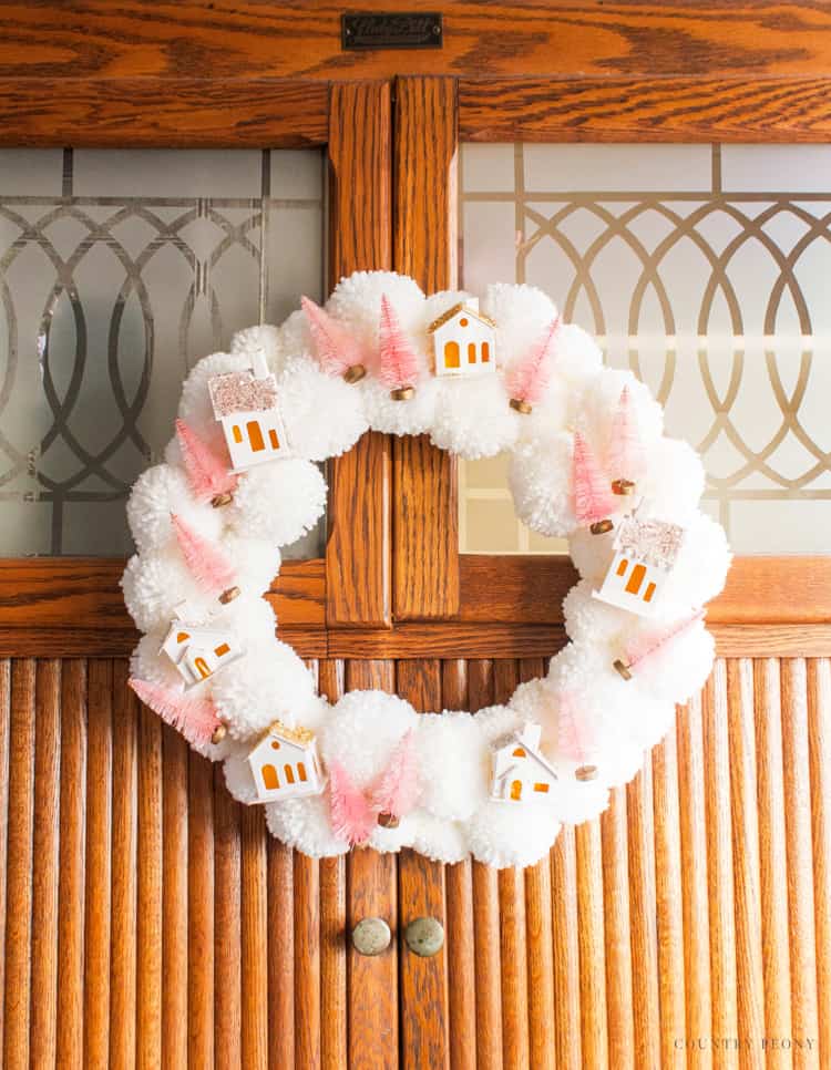 DIY Christmas Village Pom-Pom Wreath